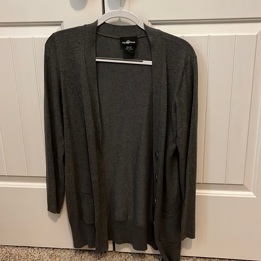 Button up Cardigan in Charcoal Gray.